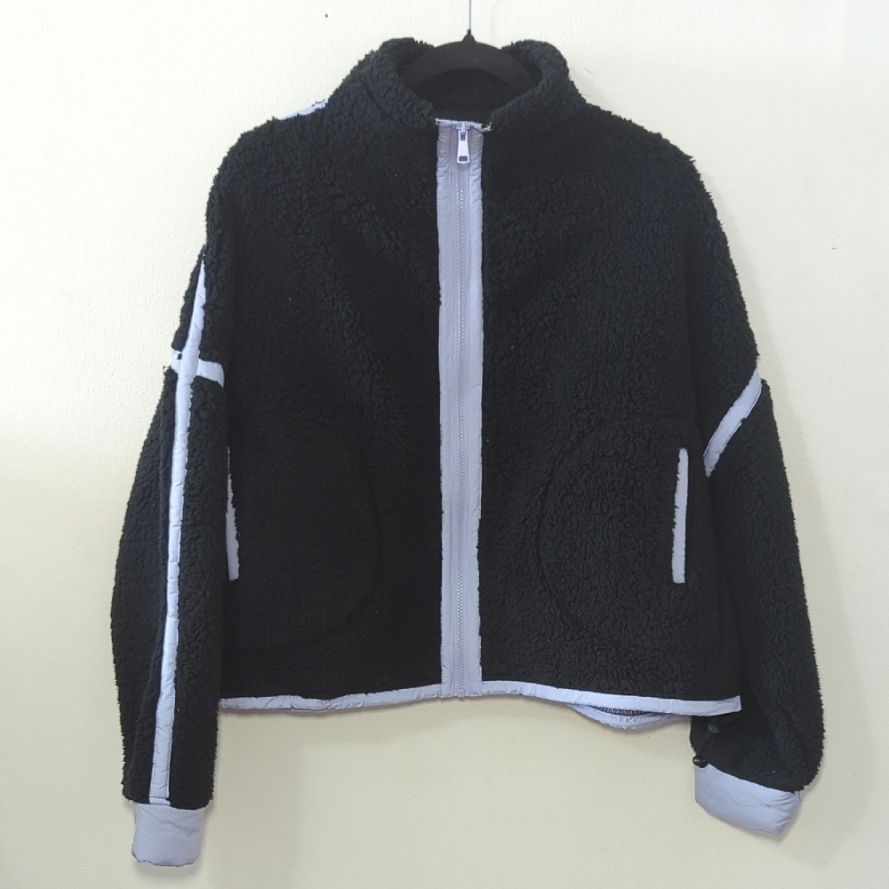 RD Style Jill Black Sherpa Half-Zip Fleece Pullover Oversized Women's Size M